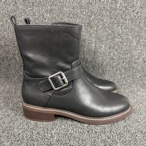 Lucky Brand Quillion Ankle Boots Black Buckled Biker Womens Size 8.5